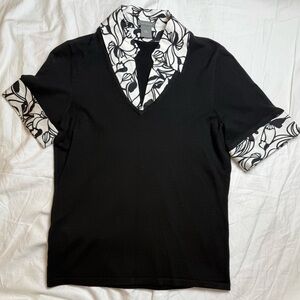 Small Ann Taylor Black Top with White Floral Accents
